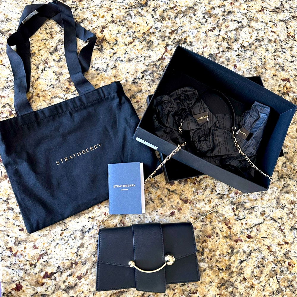 Strathberry Crescent on a Chain Leather Black Crossbody or Clutch - Used once!!